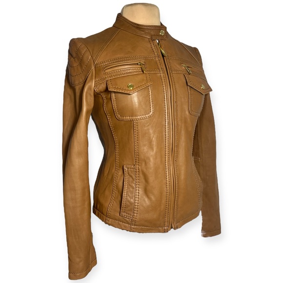 Michael Michael Kors brown leather jacket size M - Picture 8 of 13